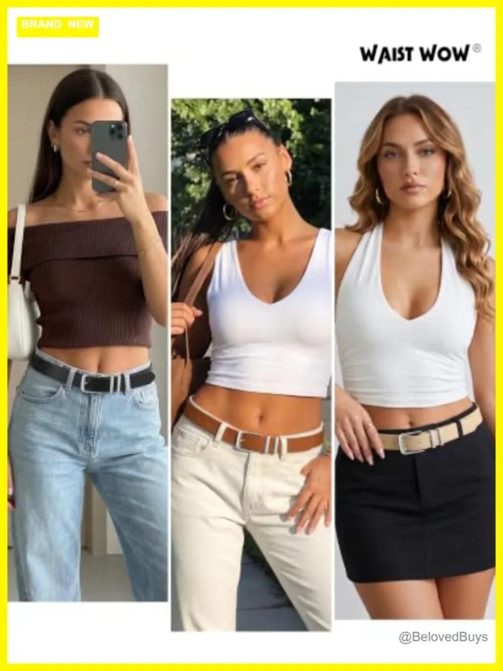 3-Pack Women's Faux Leather Belts with Gold Alloy Buckle